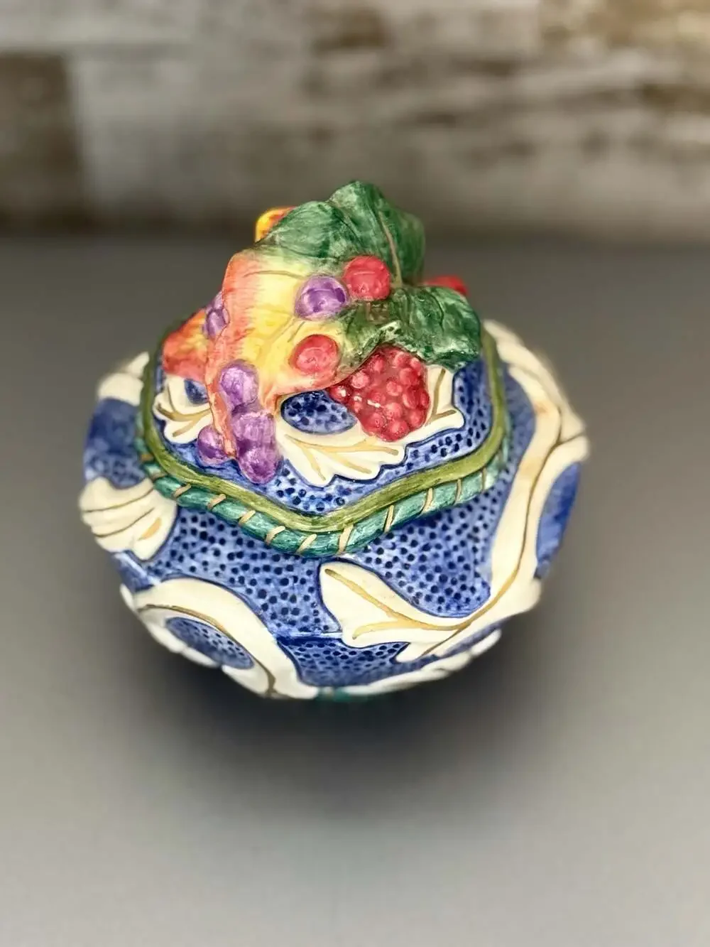Fitz & Floyd Florentine Fruit Blue Lidded Bowl